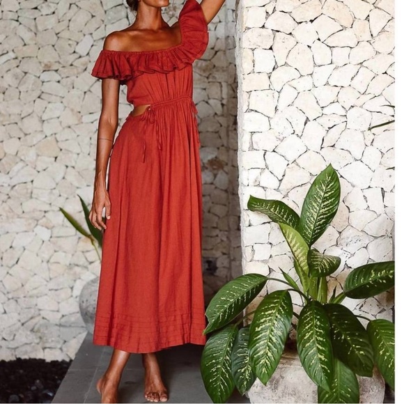 NWT Tuckernuck CLEOBELLA Linen Blend Daria Midi Dress in Deep Brick Size M - Picture 2 of 16